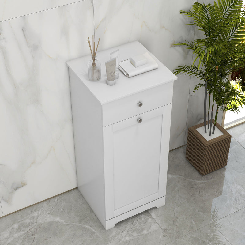 HOMCOM Bathroom Cabinet with Folding Laundry Hamper and Drawer, White