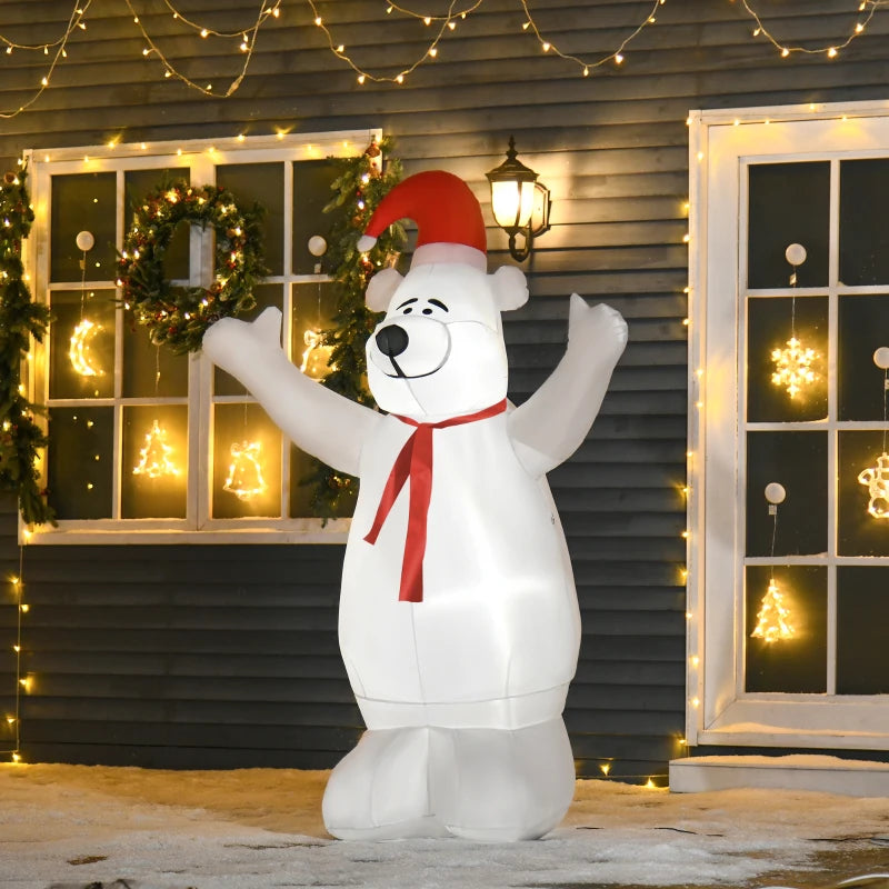 HOMCOM Christmas Time 6ft Inflatable Bear Decoration W/LED Lights, Polyester-Multicolour