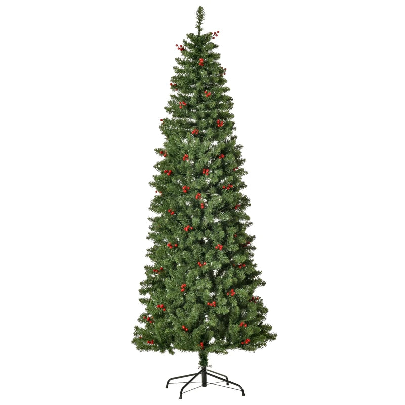 HOMCOM 7ft Green  Prelit  Artificial Pencil Christmas Tree