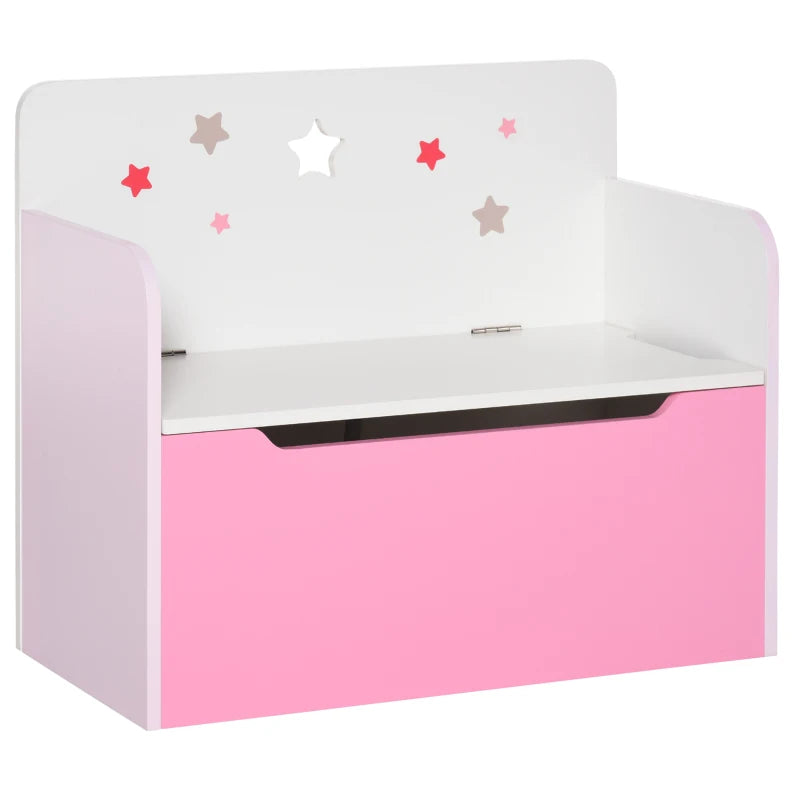 HOMCOM Kids Two-In-One Storage Box and Seat-  White & Pink