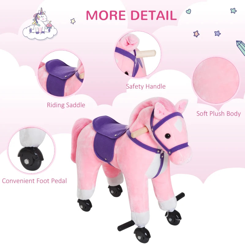 HOMCOM Children's  Wheeled Walking Horse  (Pink)