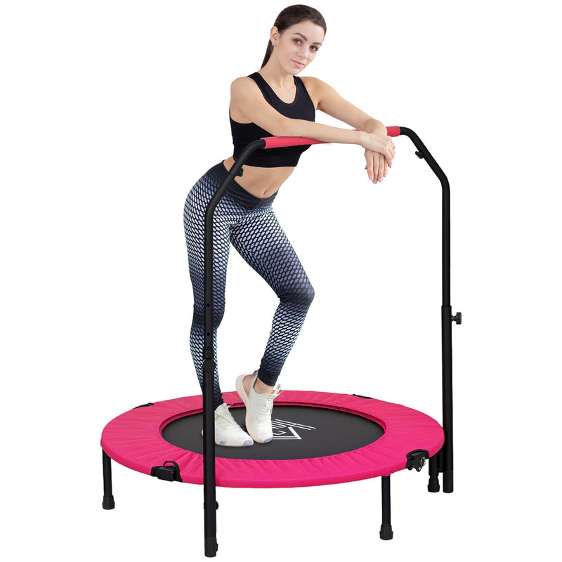 HOMCOM 40" Foldable Mini Fitness Trampoline w/ Foam Handle, Pink