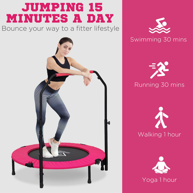 HOMCOM 40" Foldable Mini Fitness Trampoline w/ Foam Handle, Pink