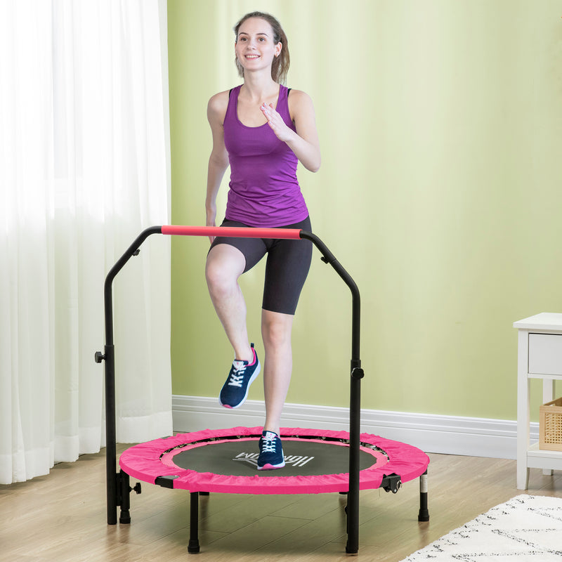 HOMCOM 40" Foldable Mini Fitness Trampoline w/ Foam Handle, Pink