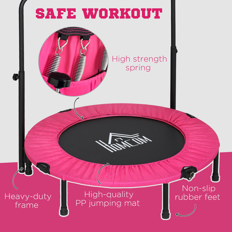 HOMCOM 40" Foldable Mini Fitness Trampoline w/ Foam Handle, Pink