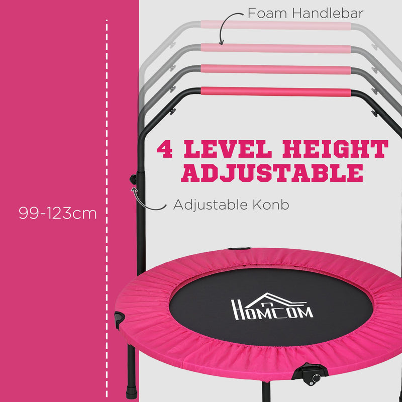 HOMCOM 40" Foldable Mini Fitness Trampoline w/ Foam Handle, Pink