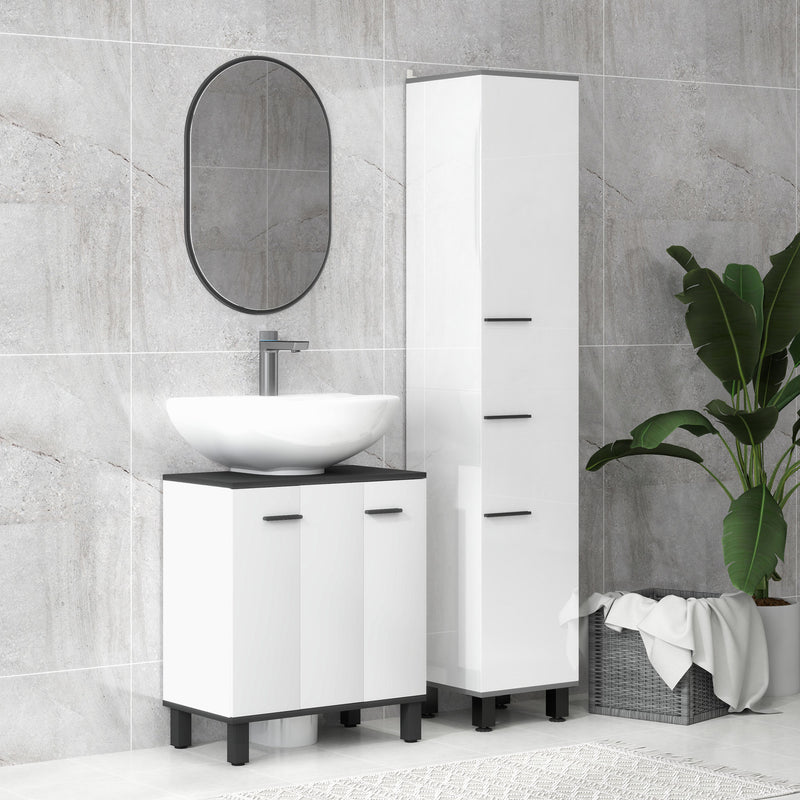 HOMCOM Bathroom Under Sink Cabinet with Adjustable Shelf High Gloss White