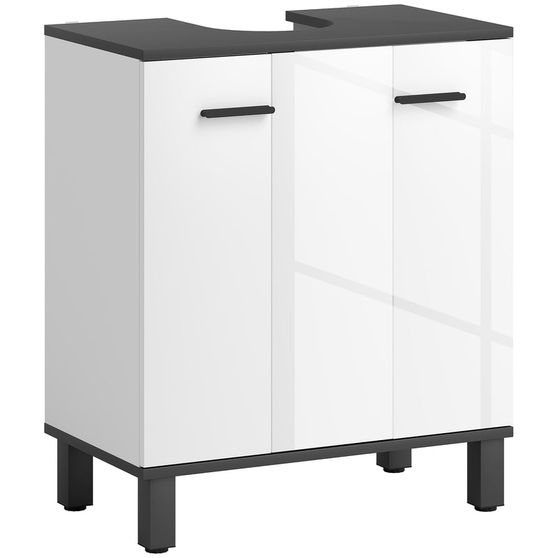 HOMCOM Bathroom Under Sink Cabinet with Adjustable Shelf High Gloss White