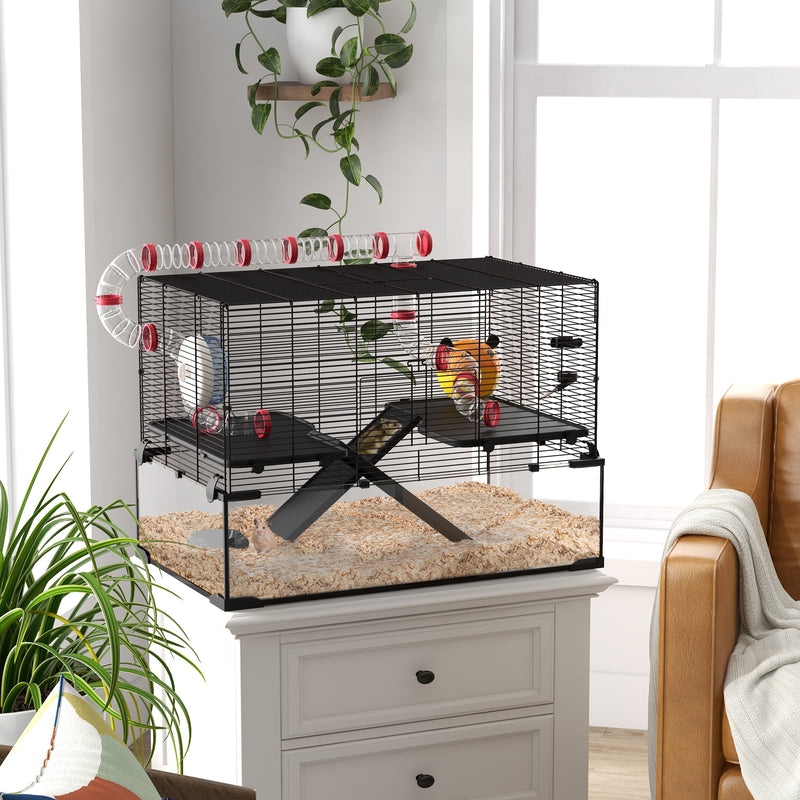 PawHut Hamster Cage w/ Tunnels, Tubes, Ramps, Platforms, Hut