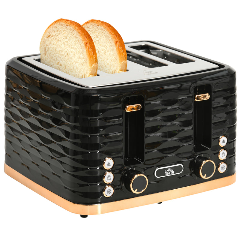 HOMCOM Toaster with 4 Slot, 7 Browning Levels, 1600W, Ripple