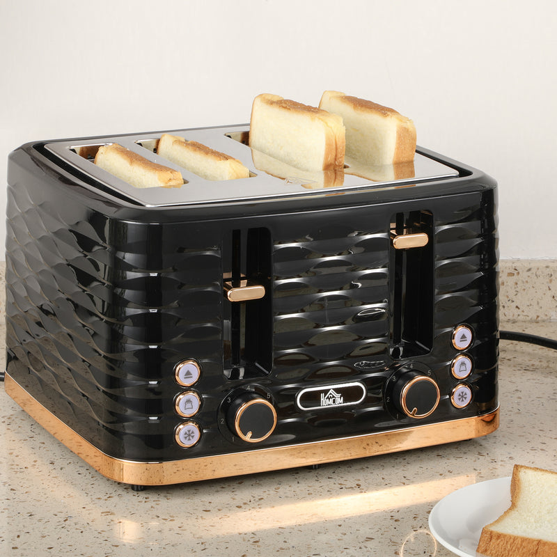 HOMCOM Toaster with 4 Slot, 7 Browning Levels, 1600W, Ripple