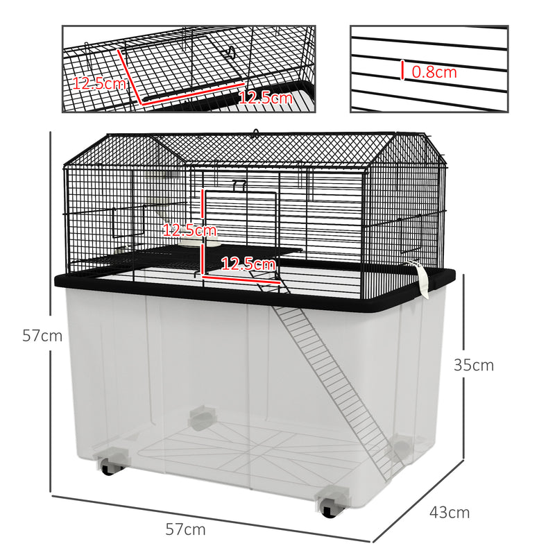 PawHut Hamster Cage, Two-Tier Gerbil Cage w/ Deep Bottom, Ramp, Food Dish