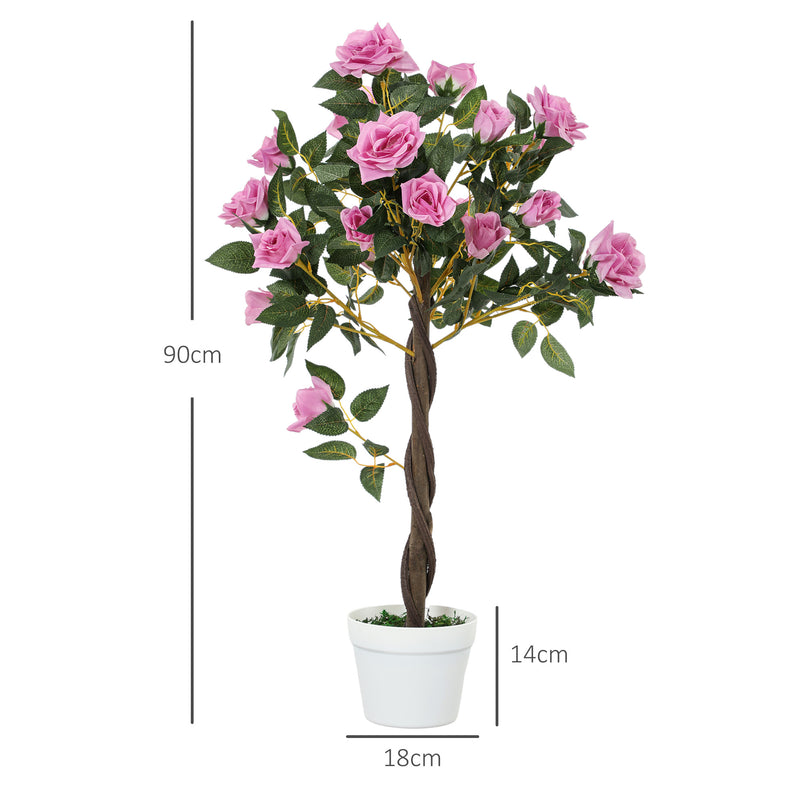 Outsunny Set of 2 90cm Artificial Rose Tree, Fake Decorative Plant