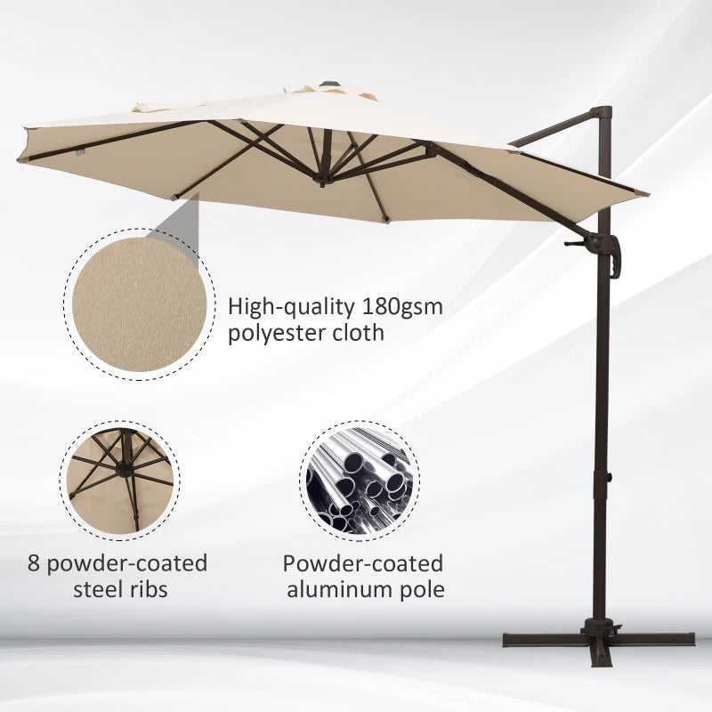 Outsunny Cantilever Parasol 3m - Beige