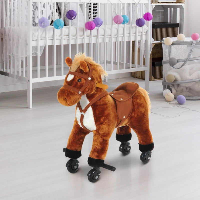 HOMCOM Children's Wheeled walking horse - Brown