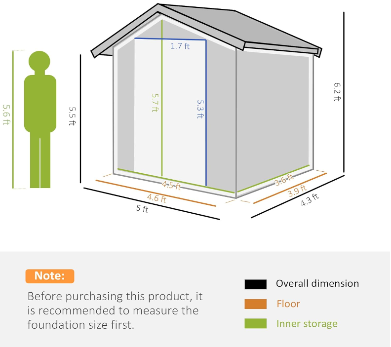 Outsunny Metal Storage Shed with Sliding Door 5ft x 4.3ft - Grey