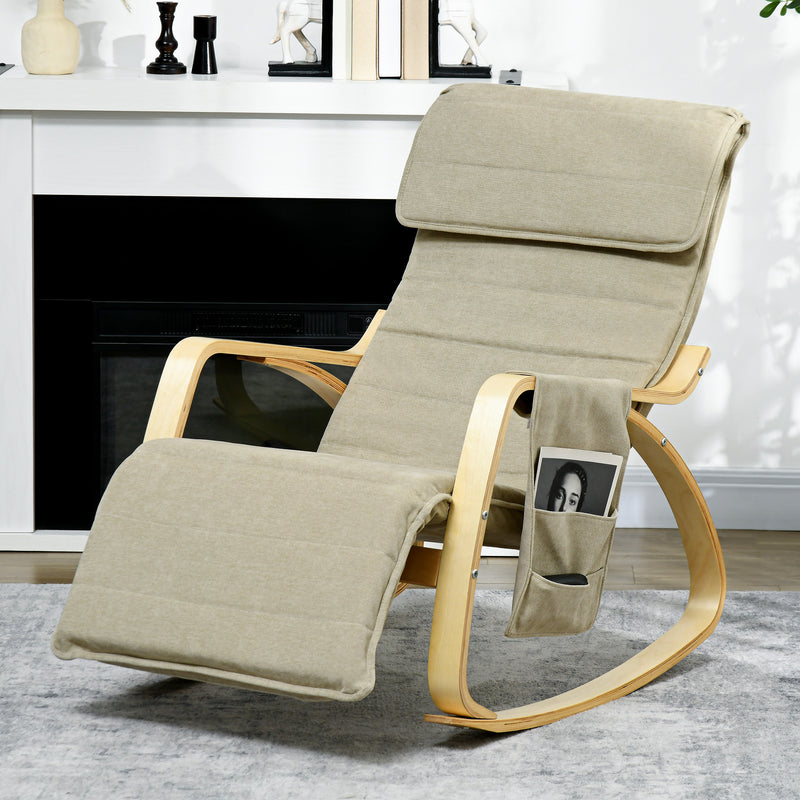 HOMCOM Rocking Chair Recliner Armchair with Adjustable Footrest, Khaki