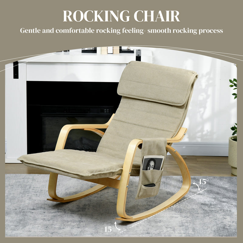 HOMCOM Rocking Chair Recliner Armchair with Adjustable Footrest, Khaki