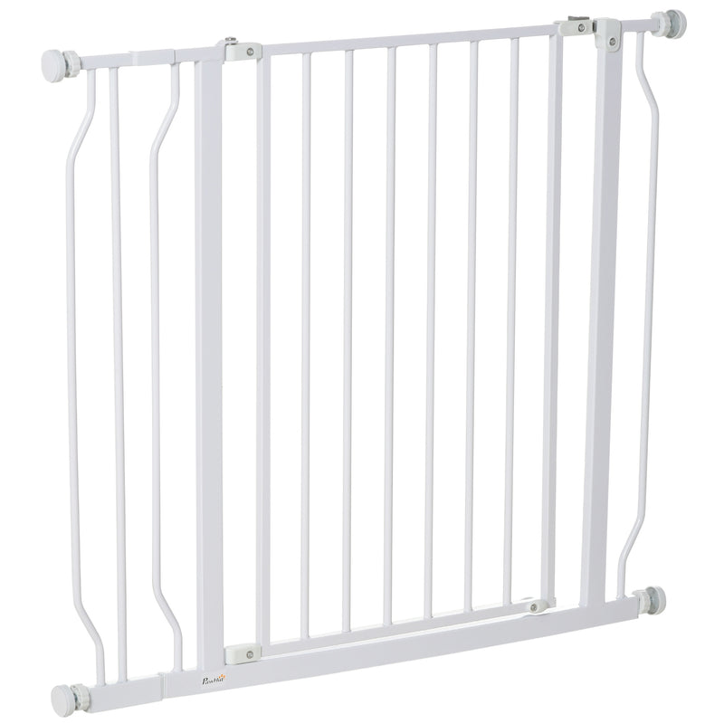 PawHut Dog Gate Wide Stair Gate w/ Door Pressure Fit, 75-95W cm, White