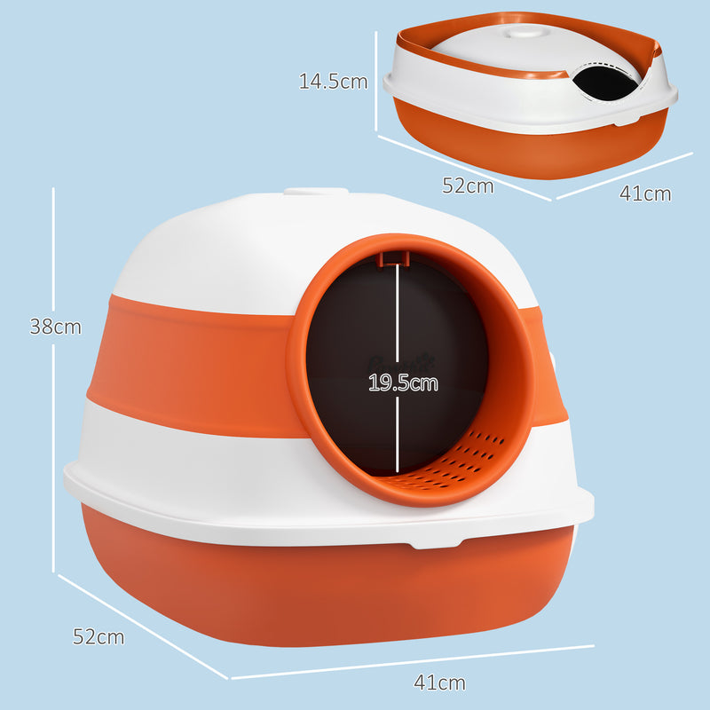 PawHut Foldable Cat Litter Tray Hooded Cat Litter Box w/ High Side, Orange