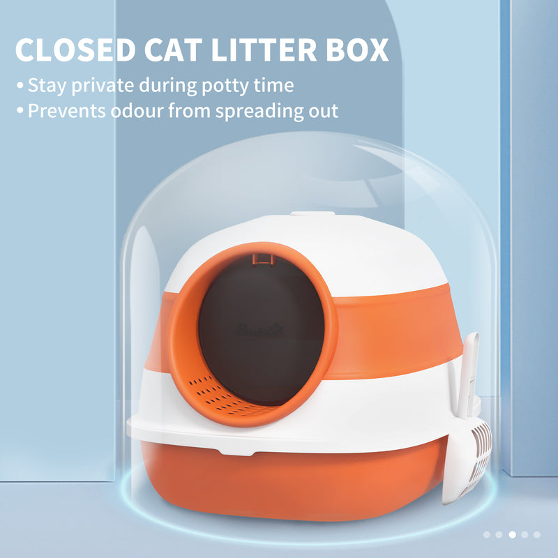 PawHut Foldable Cat Litter Tray Hooded Cat Litter Box w/ High Side, Orange