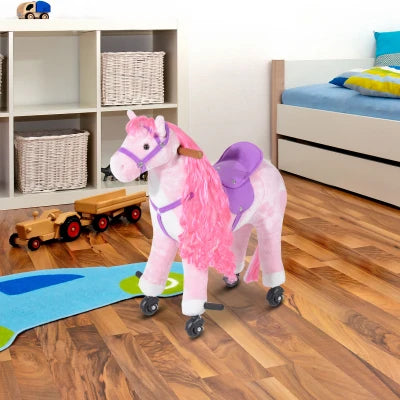 HOMCOM Children's  Walking Horse W/Sound-Pink