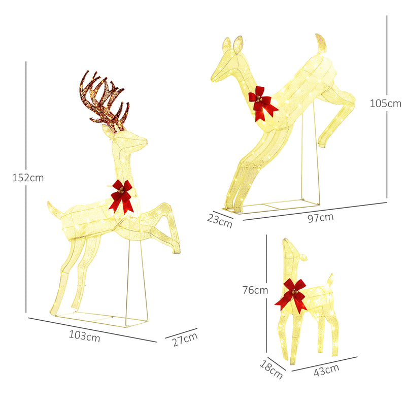 Outsunny 3-Piece 300 LED Light Lighted Christmas Reindeer Family Decoration