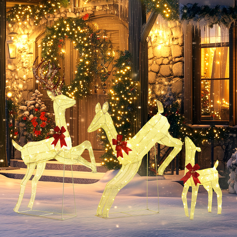 Outsunny 3-Piece 300 LED Light Lighted Christmas Reindeer Family Decoration