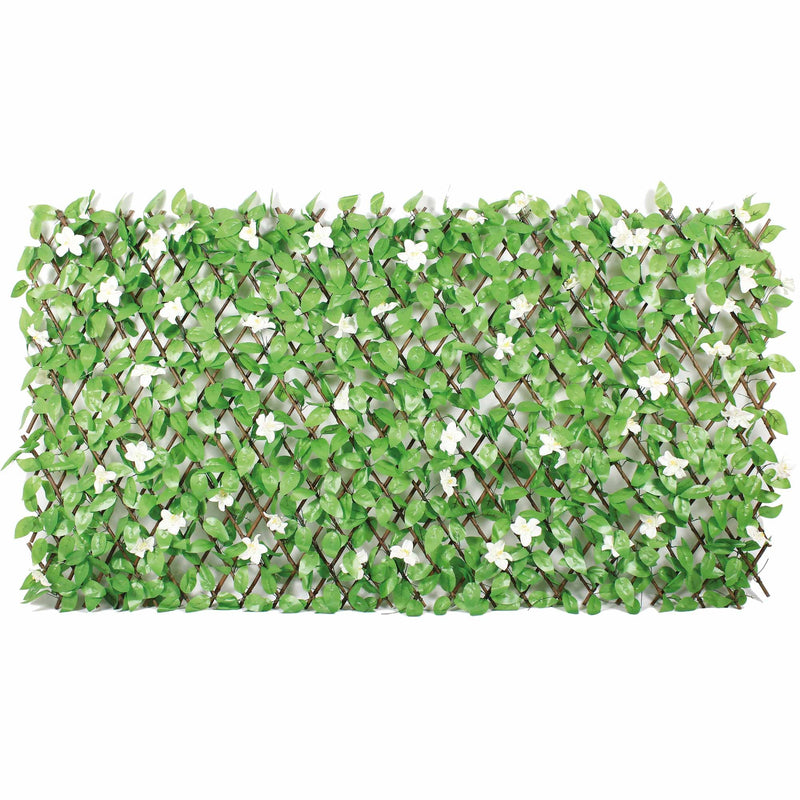 Silver & Stone Expanding White Floral Ivy Trellis with Artificial Leaves 2m x 1m