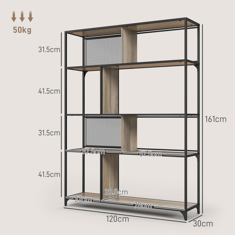 HOMCOM Industrial 5 Tier Book Shelf with Sliding Mesh Doors, for Living Room