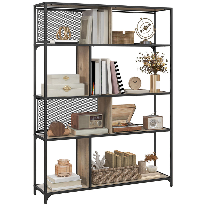 HOMCOM Industrial 5 Tier Book Shelf with Sliding Mesh Doors, for Living Room