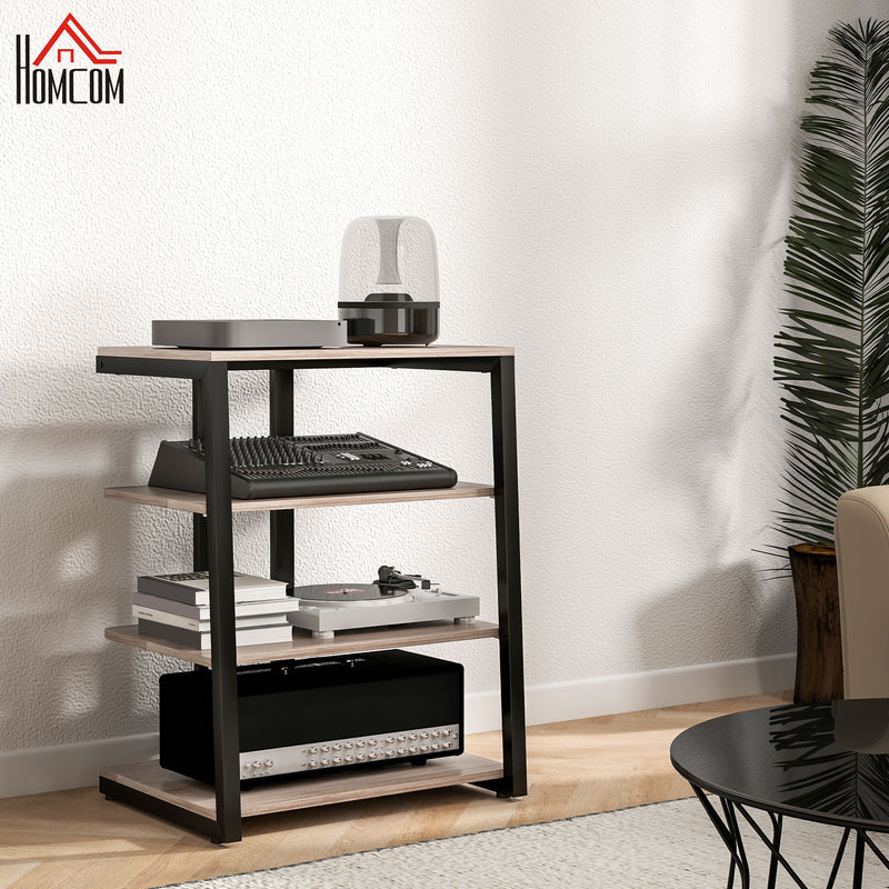 HOMCOM HiFi Rack Stand w/ Power Strip Rack 4-Tier Record Player Stand Grey