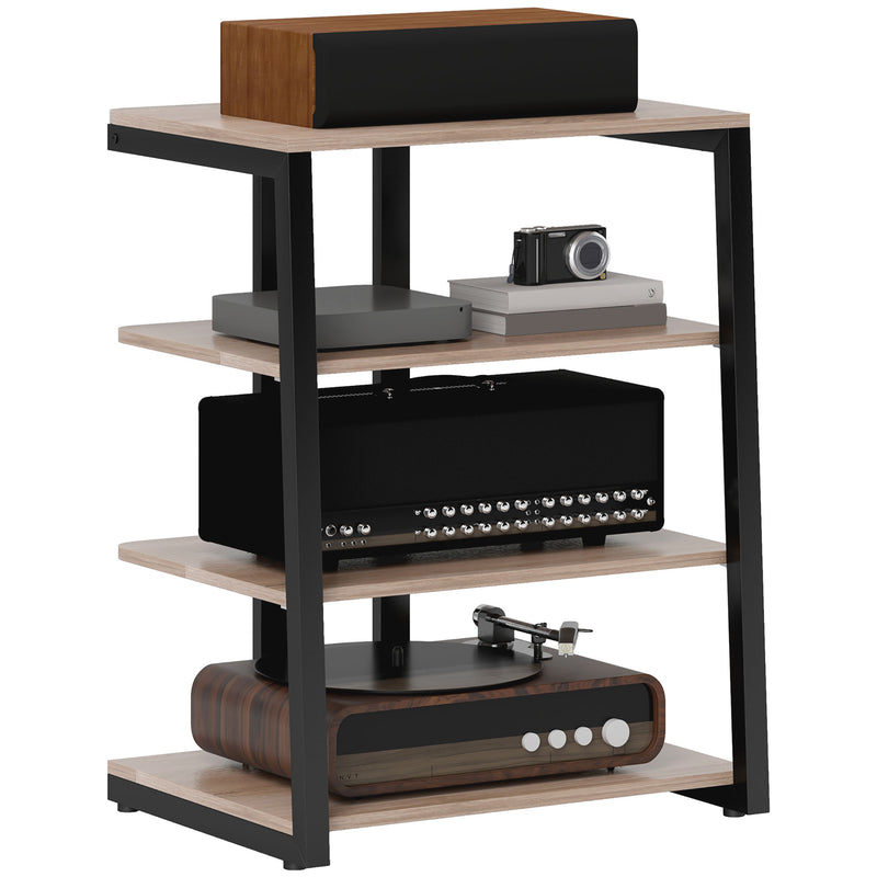 HOMCOM HiFi Rack Stand w/ Power Strip Rack 4-Tier Record Player Stand Grey