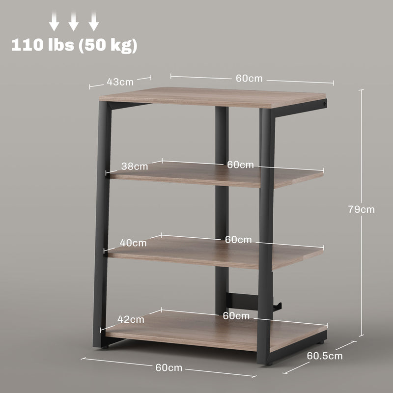 HOMCOM HiFi Rack Stand w/ Power Strip Rack 4-Tier Record Player Stand Grey