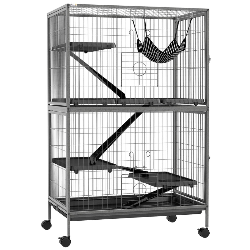 PawHut Small Animal Cages for Chinchilla Ferret Kitten on Wheels W/ Hammock Tray