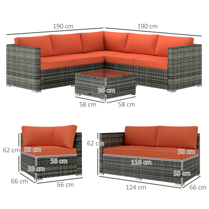 Outsunny 4 Pieces Rattan Garden Furniture Sofa Set with Coffee Table Orange