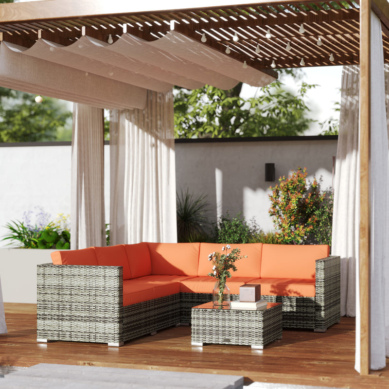 Outsunny 4 Pieces Rattan Garden Furniture Sofa Set with Coffee Table Orange