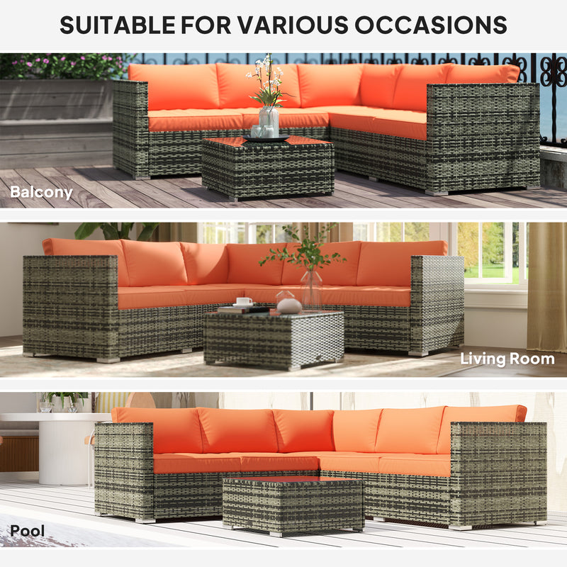 Outsunny 4 Pieces Rattan Garden Furniture Sofa Set with Coffee Table Orange