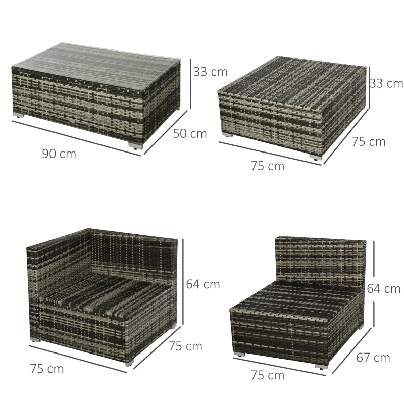 Outsunny Rattan Sofa Set with Chez Lounge and Coffee Table - Grey