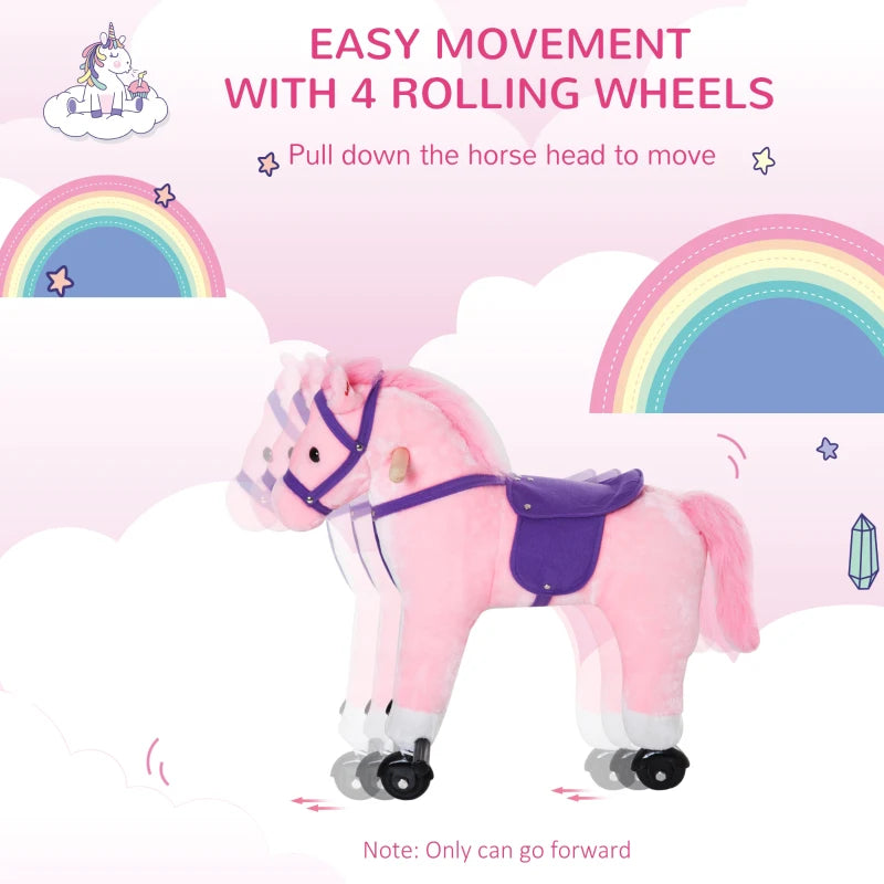 HOMCOM Children's  Wheeled Walking Horse  (Pink)