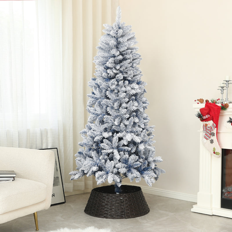 HOMCOM 6 Foot Artificial Blue Snow Flocked Christmas Tree with Hinged Branches