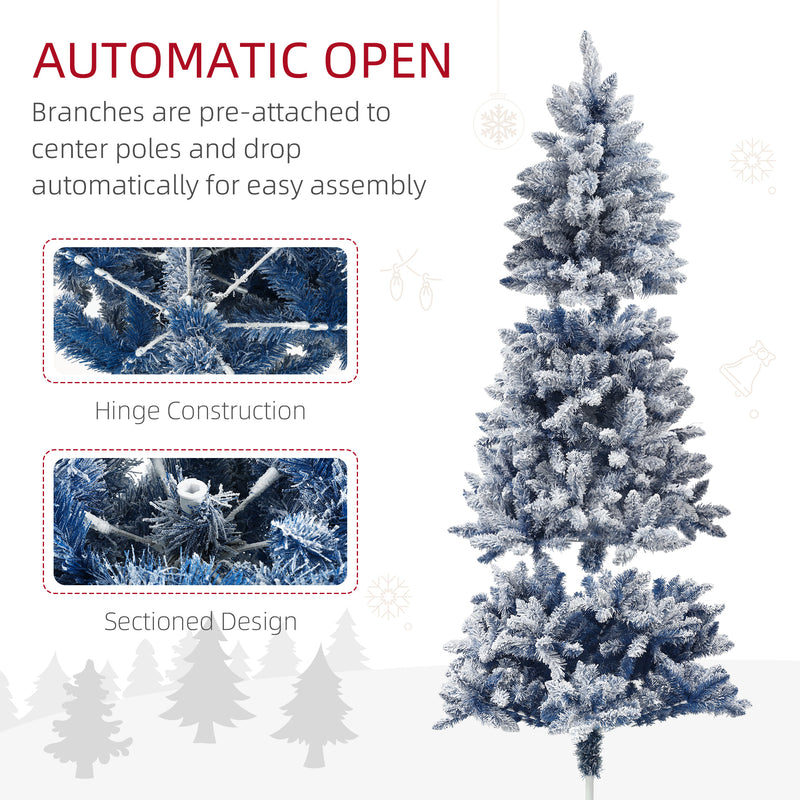 HOMCOM 6 Foot Artificial Blue Snow Flocked Christmas Tree with Hinged Branches