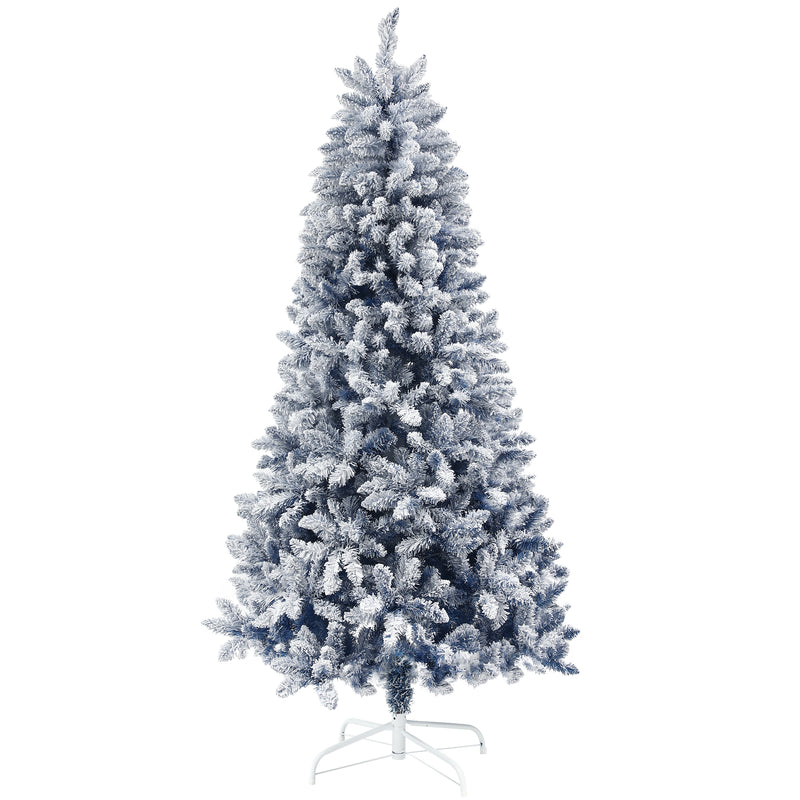 HOMCOM 6 Foot Artificial Blue Snow Flocked Christmas Tree with Hinged Branches