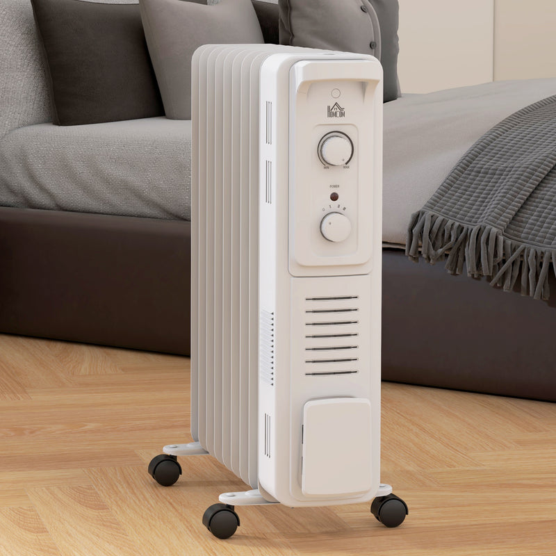 9 Fin Portable Oil Filled Radiator, Electric Heater with Safety Cut Off, White