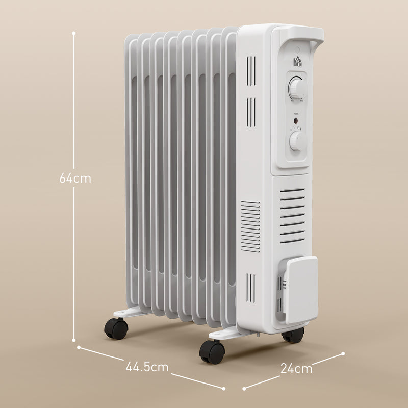 9 Fin Portable Oil Filled Radiator, Electric Heater with Safety Cut Off, White