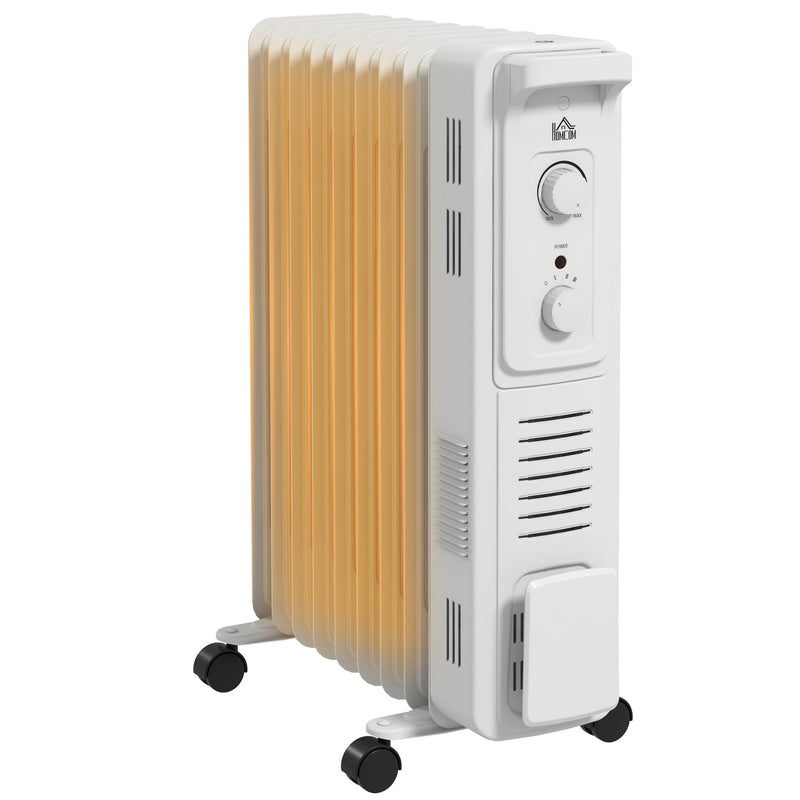 9 Fin Portable Oil Filled Radiator, Electric Heater with Safety Cut Off, White