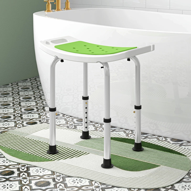 HOMCOM Adjust Aluminium Bath Stool Spa Shower Chair Non-Slip w/ Shower Hole