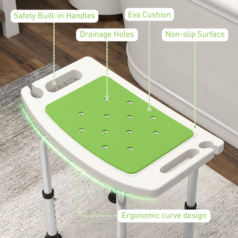 HOMCOM Adjust Aluminium Bath Stool Spa Shower Chair Non-Slip w/ Shower Hole