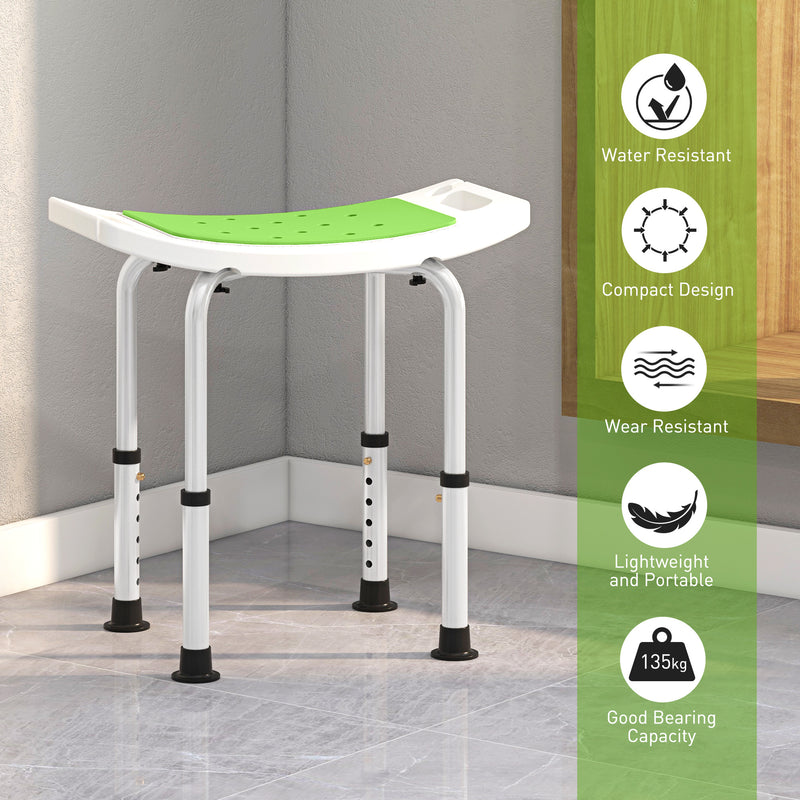 HOMCOM Adjust Aluminium Bath Stool Spa Shower Chair Non-Slip w/ Shower Hole