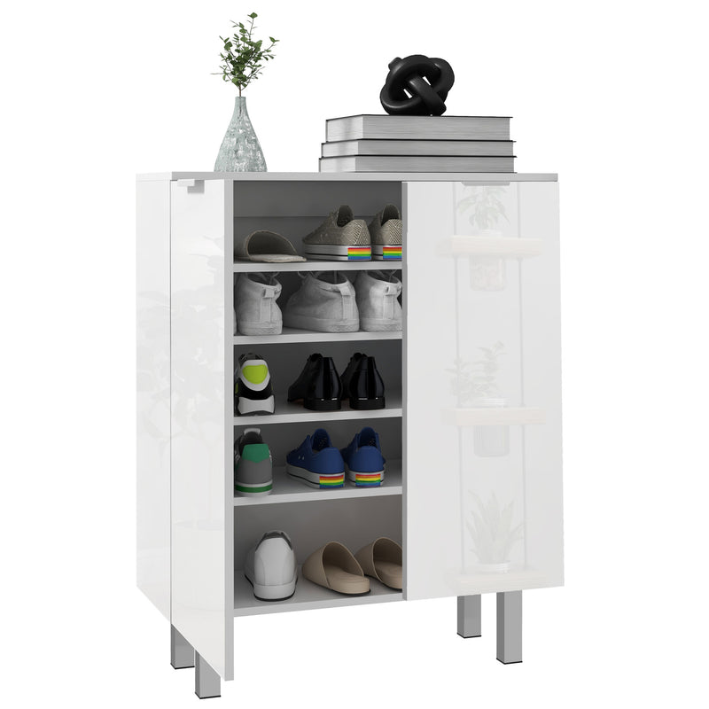 HOMCOM Shoe Storage Cabinet with Soft-Close Hinges & Adjust Shelves, High Gloss